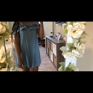 Over The Shoulder Blue Dress